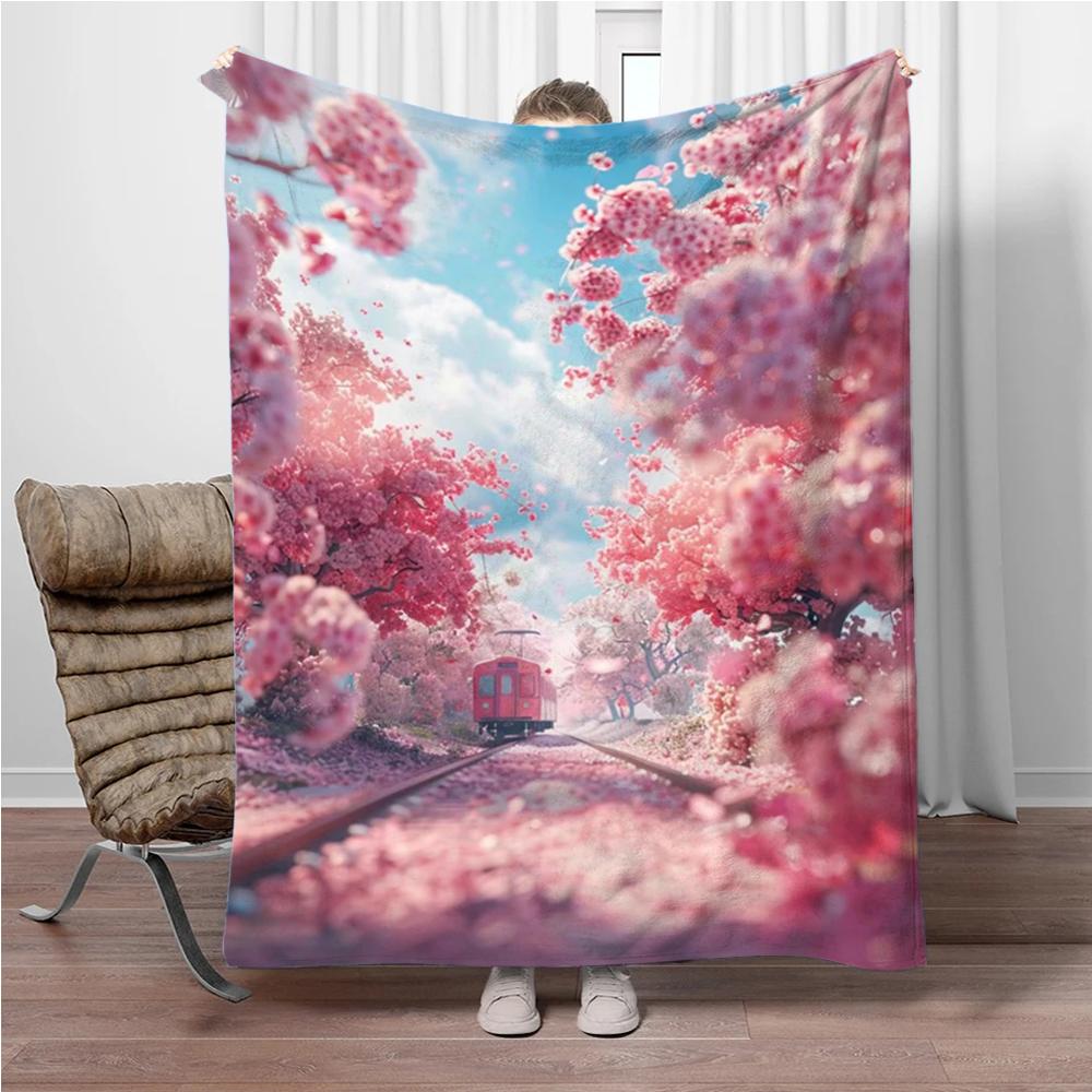 

Fantasy Sakura Train Flannel Blanket Children Warm Soft Blanket for Sofa Bed Cover Blanket Suitable for Birthday Souvenir Gifts 75x90cm