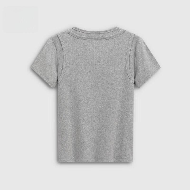 GAP Women's 2026 Summer Faux Two-Piece Logo Embroidered Short Sleeve T-Shirt