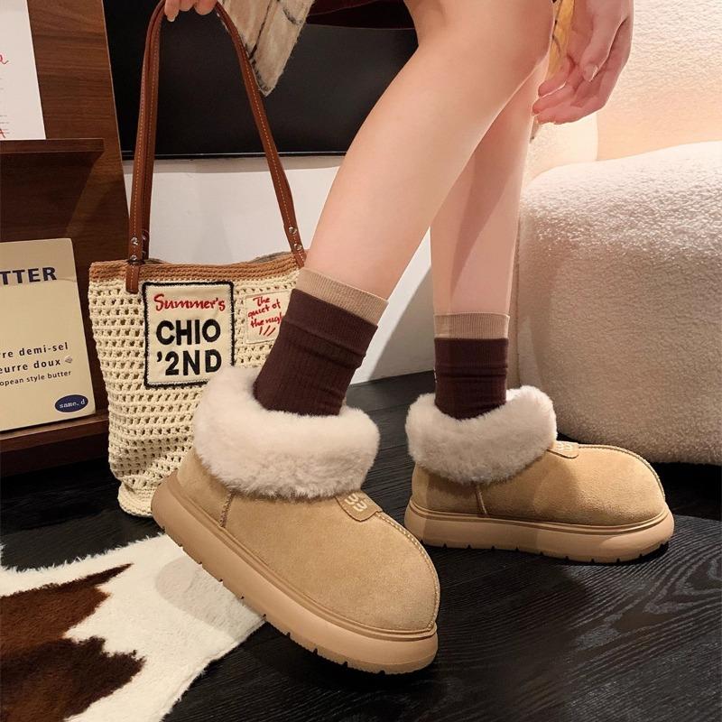 Snow Boots Women's Low-top Short Velvet Cotton Shoes Winter New Fluffy Shoes Wear Warm Cotton Slippers