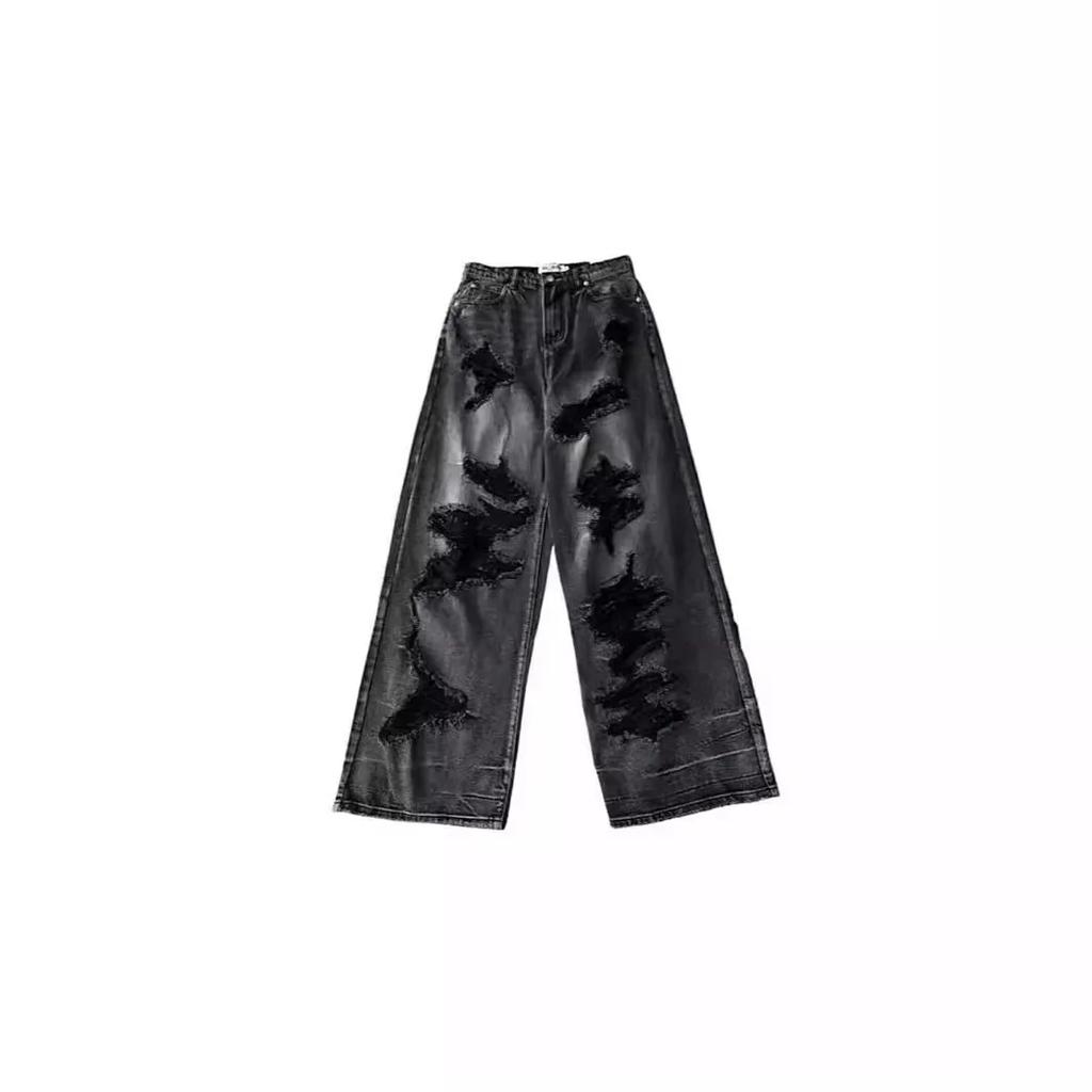 Einzigartige coole zerrissene Jeans Damen Sommer Distressed Amerikanischer Stil Schlaghosen Lockere Passform Vielseitige Straight Leg Lange Hose