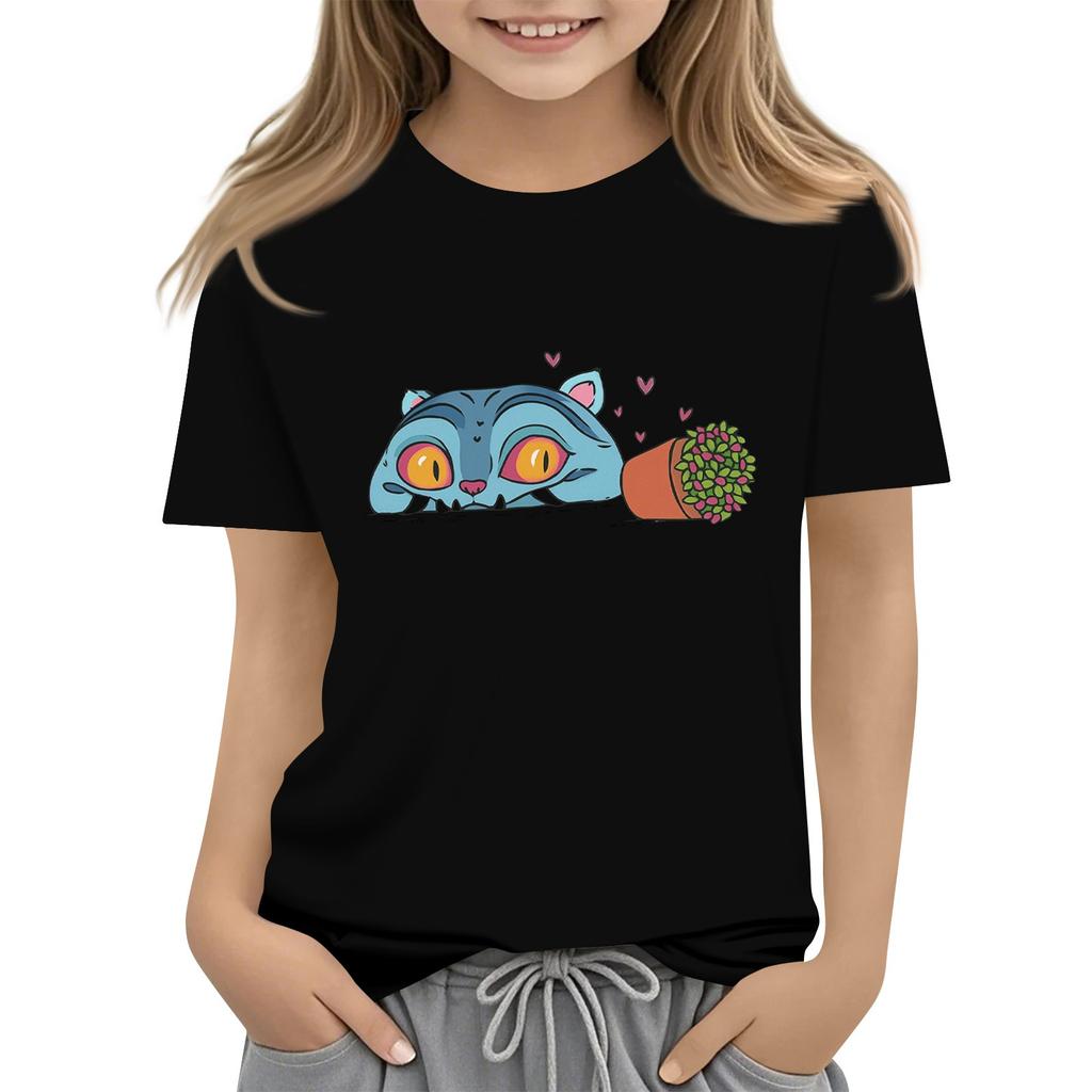 Boys Girls Round Neck Casual Printed Short-sleeved T-shirt Top