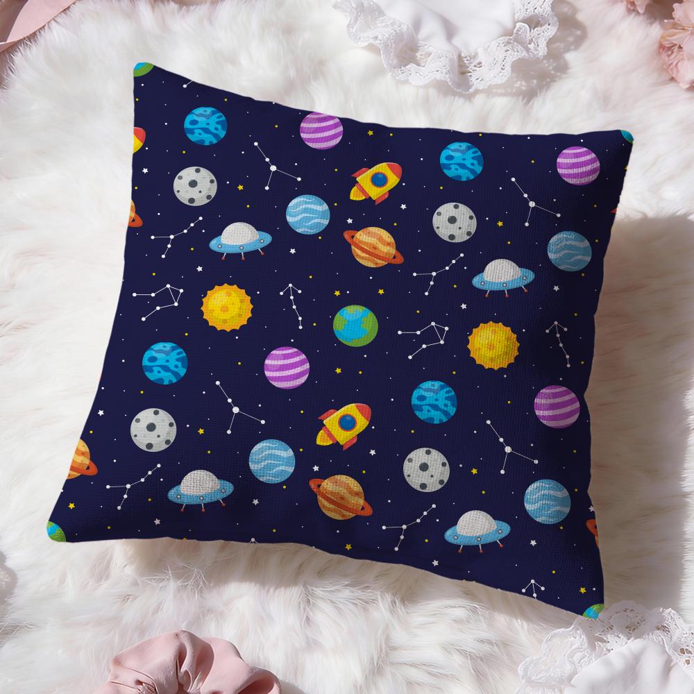 Fashion O-Oouter Space Cartooned Cushion Cover Soft Washable Pillow Case Multi-Scene for Couch Bed Travel Office Use