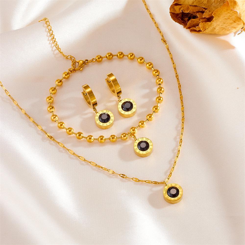 Roman Stainless Steel Jewelry Set: Color-Preserving Necklace, Bracelet & Earrings - Non-Fading, Simple Titanium Design