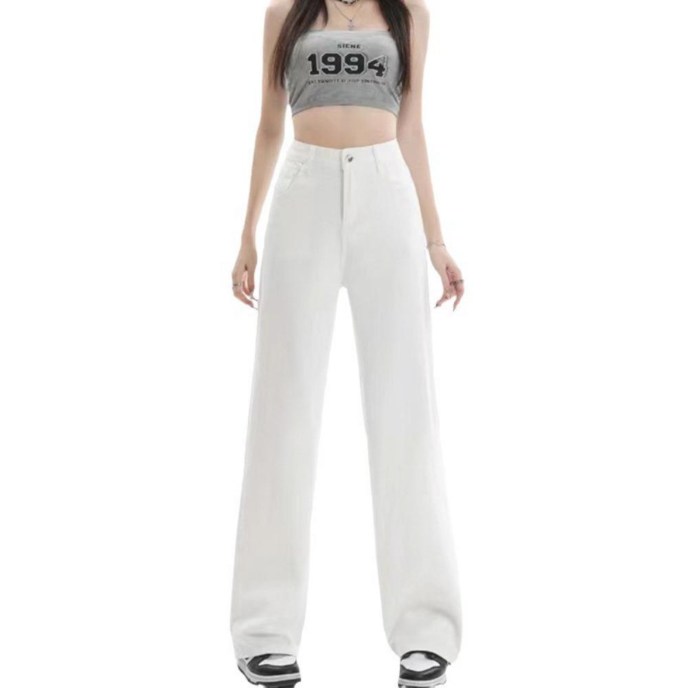 Korean version of simple high-waisted loose wide-leg jeans women's spring and autumn new casual versatile drape straight pants