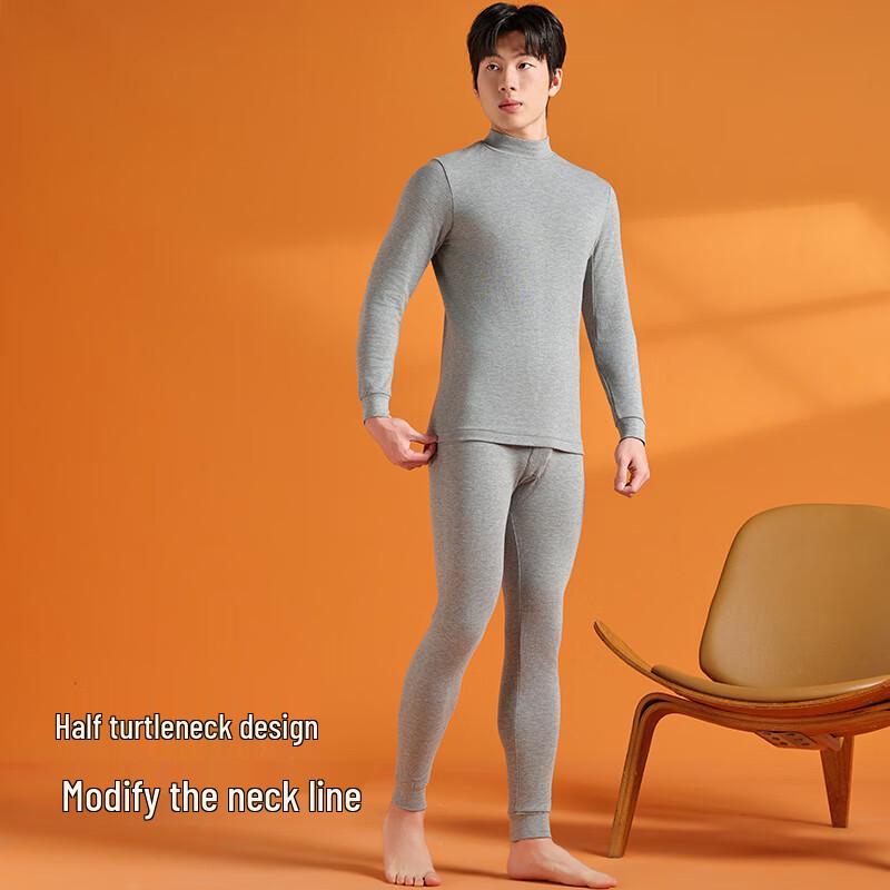 Yiershuang Men's 100% Cotton Mock Neck Thermal Underwear Set