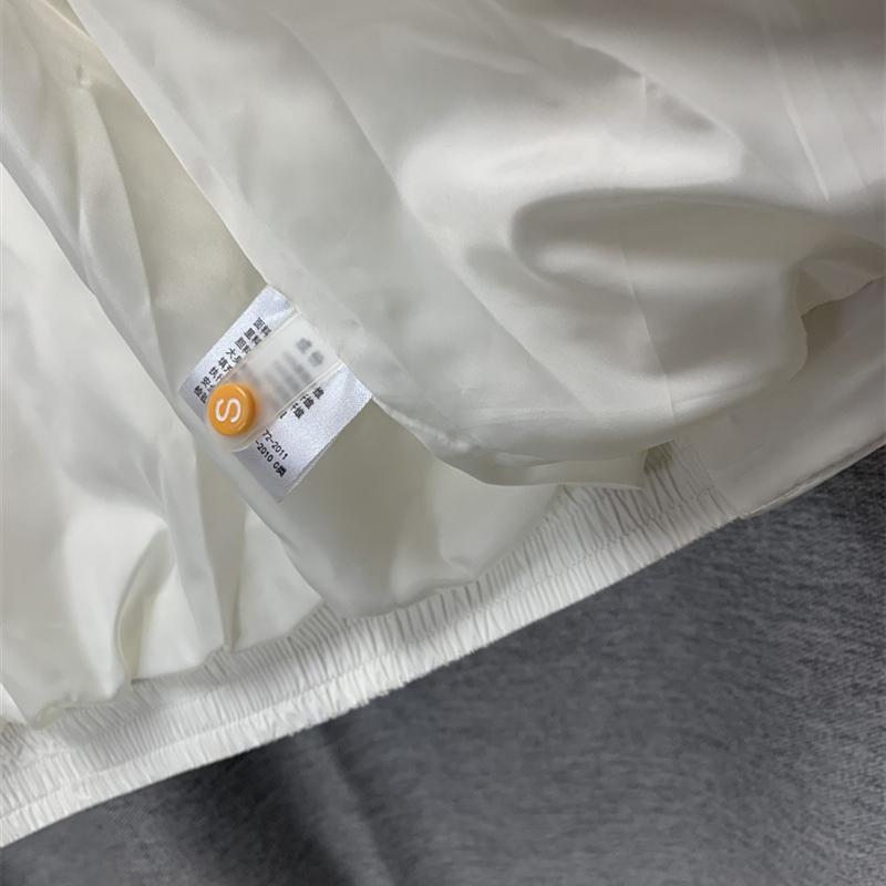 Femei, toamnă iarnă, jachetă albă din puf de rață, haină căptușită, guler scurt, mânecă completă, buzunar cu fermoar, vrac, îngroșare, culoare solidă