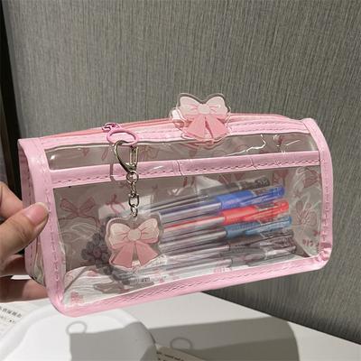 Transparent Pen Bags Pink Bow Stationery Bag Cute Pen Box  School Supplies