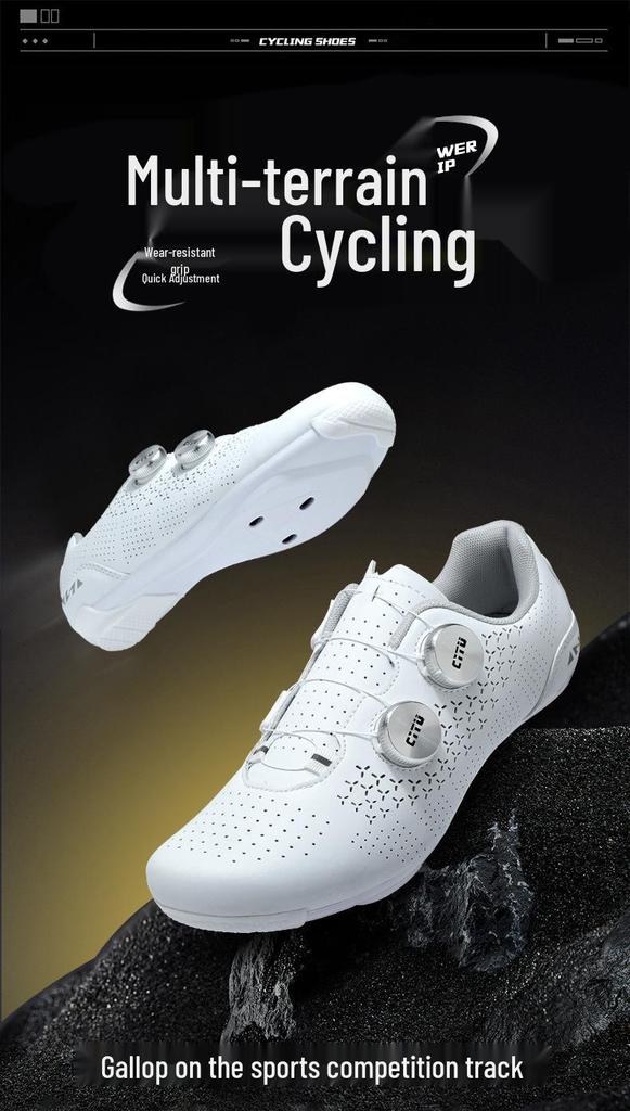 Unisex Cycling Shoes with Double Buckle and Lock, Hard Rubber Sole for Road and Mountain Biking