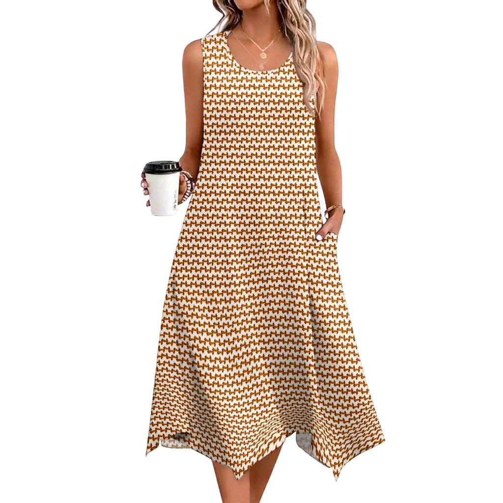 Dámské ležérní šaty na léto Tílkové šaty Volné plážové šaty s kapsami Rozšířené midi letní šaty