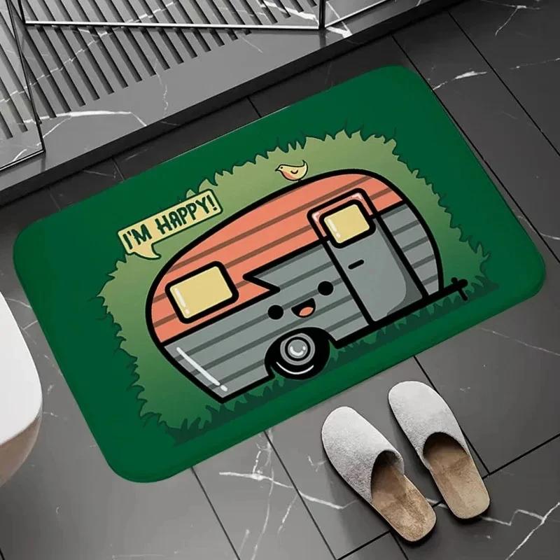 

Happy Campers Welcome Mat Floor Decoration Carpet Non-slip Easy To Clean Area Rug Living Room Home Office Washable Doormats 40x60cm