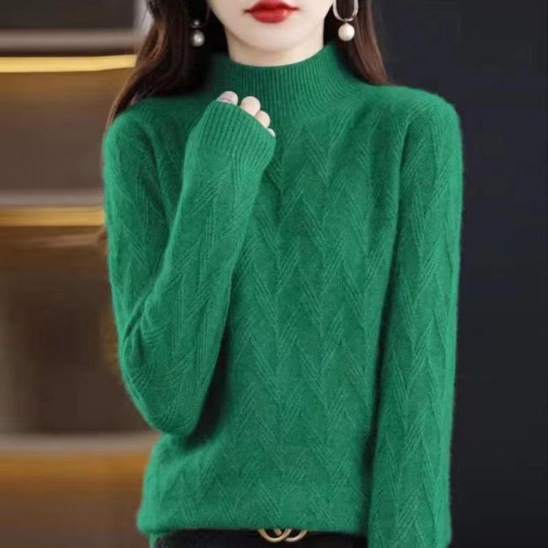 GMXIA Autumn and Winter Half Turtleneck Loose Sweater Women's Fashion Simple and Thin Outer Wear A Thick Base Shirt