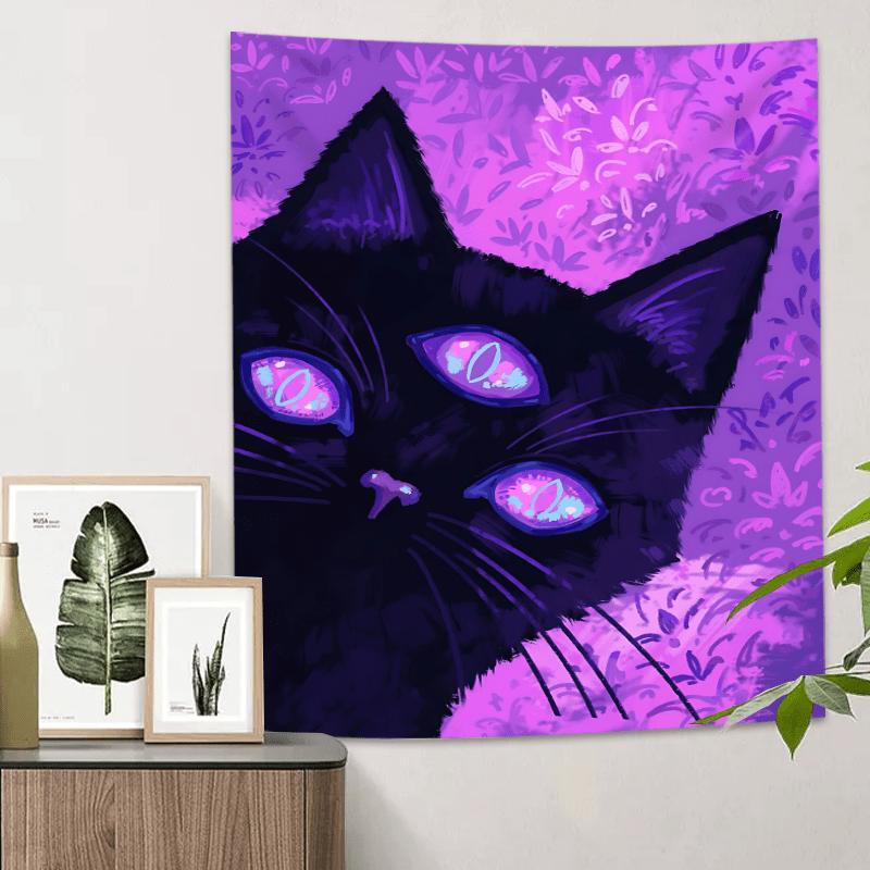 Mystical Black Cat Tapestry Vibrant Wall Hanging with Glowing Eyes for Bedroom and Living Room Decor Perfect Gift