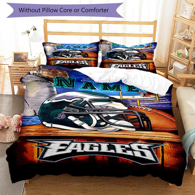 Eagles Helmet Field Goal 3PCS Printed Bedding Set, Soft Breathable Duvet Cover and 4 Pillowcases, Home Decor Gift