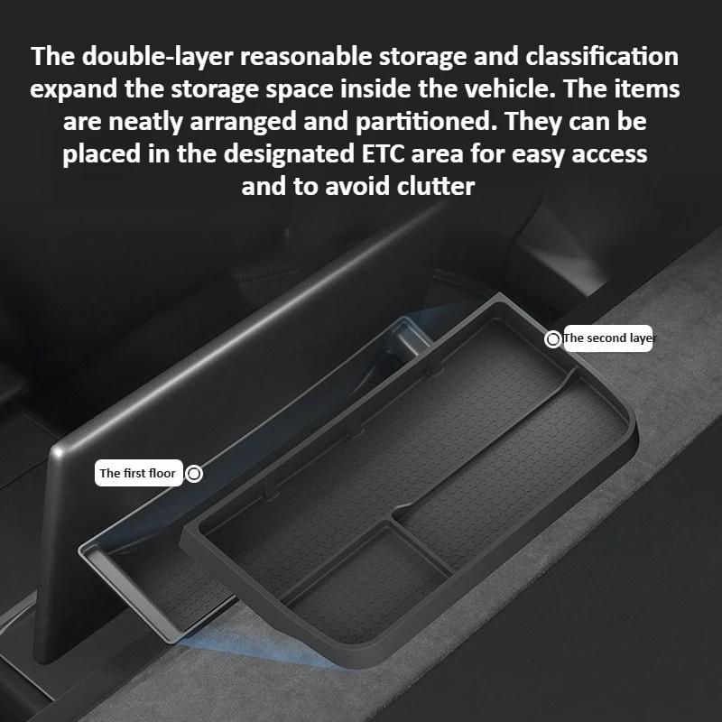 Double-layer Storage Box for Tesla Model Y Juniper 2025 Dashboard ETC Storage Box Accessories Layered Organization Tissue Tray