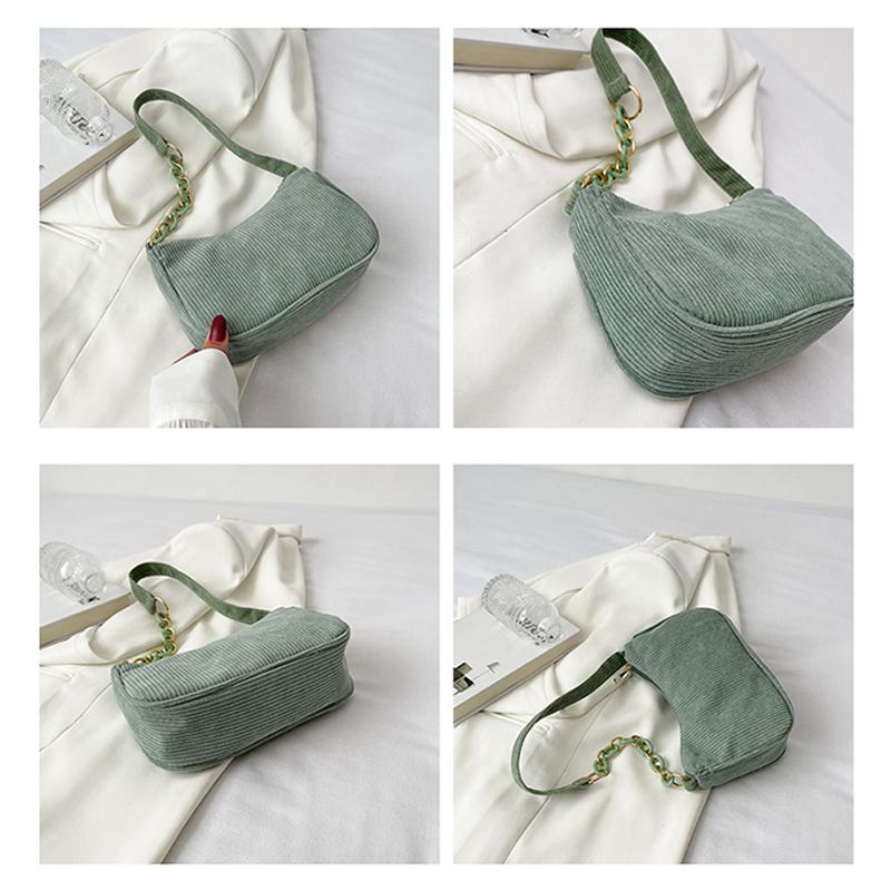 Vintage Women Handbags Corduroy Underarm Bag Casual Women Shoulder Bags Solid Color Zipper Female Handbag Clutch