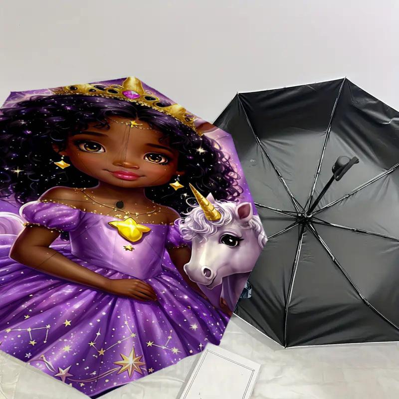 1PC princess unicorn Umbrella-8-Rib Reinforced Portable Folding Travel Suitable for All Seasons Outdoor Daily Use  -J0407