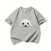 Kids Cotton T Shirt Cute Peeking Seal Print Crew Neck Short Sleeve Tee Casual Breathable Boys Girls Summer Tops