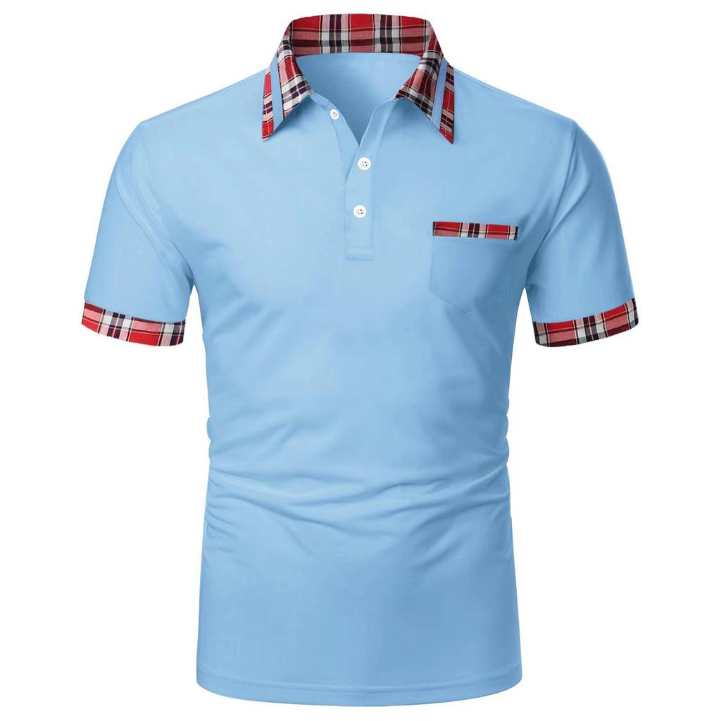 Men’s everyday casual short-sleeved polo shirt with a solid-colour patch pocket design