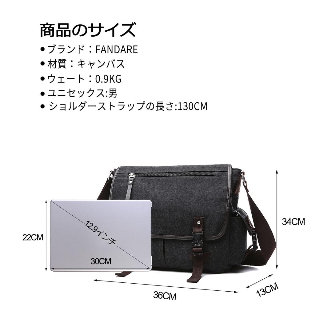 FANDARE Veľkokapacitná plátenná taška cez rameno A4 iPad Štýlová Crossbody Retro Messenger Populárna Narodeninová Čierna Pánska taška, Veľkosť, Úložisko pre 12,9-palcový, Taška, Taška,