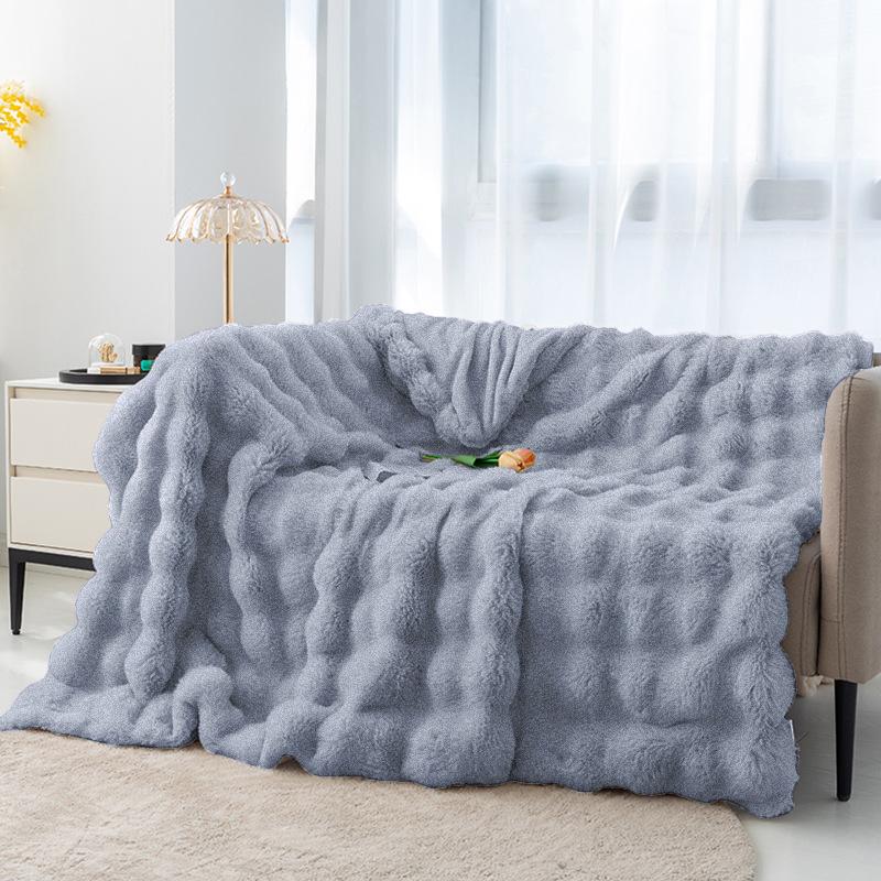 Imitation Rabbit Fur Plush Blanket Winter Warmth Comfortable Blankets Bed Luxury Warm Sofa Cover Throw Blanket and Pillowcase