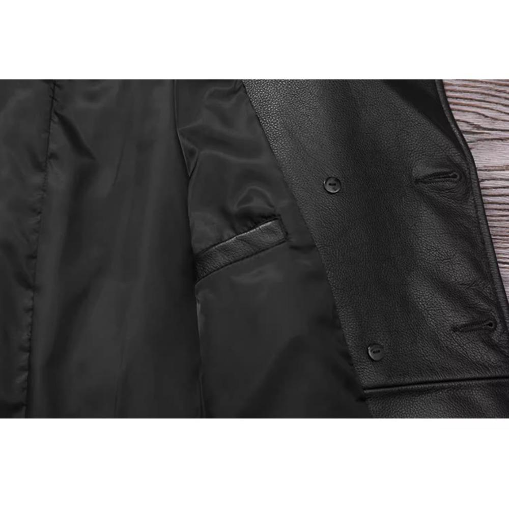 Chinese Size Long Men Leather Coat Genuine Soft Cow Leather Classic Double Breasted Turn Down Collar Leather Jackets For Men Clothing Autumn