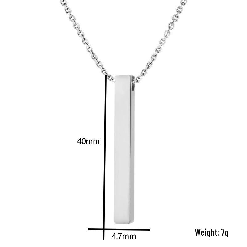 Mirror-Polished Stainless Steel 3D Bar Necklace with Engravable Rounded Corners