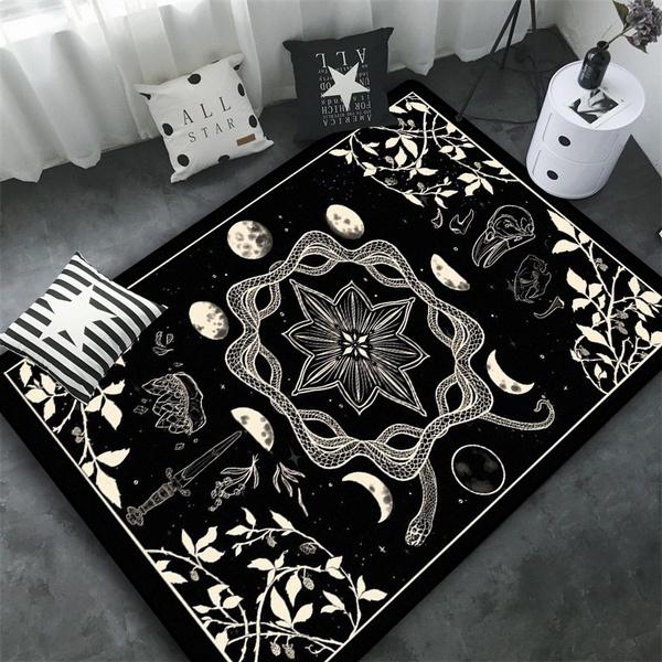 Moon and Pentacle Altar or Tarot Witch Gothic Rug Floor Rug, Queen Size Rug, Living Room Bedroom Rug, Bathroom Rug