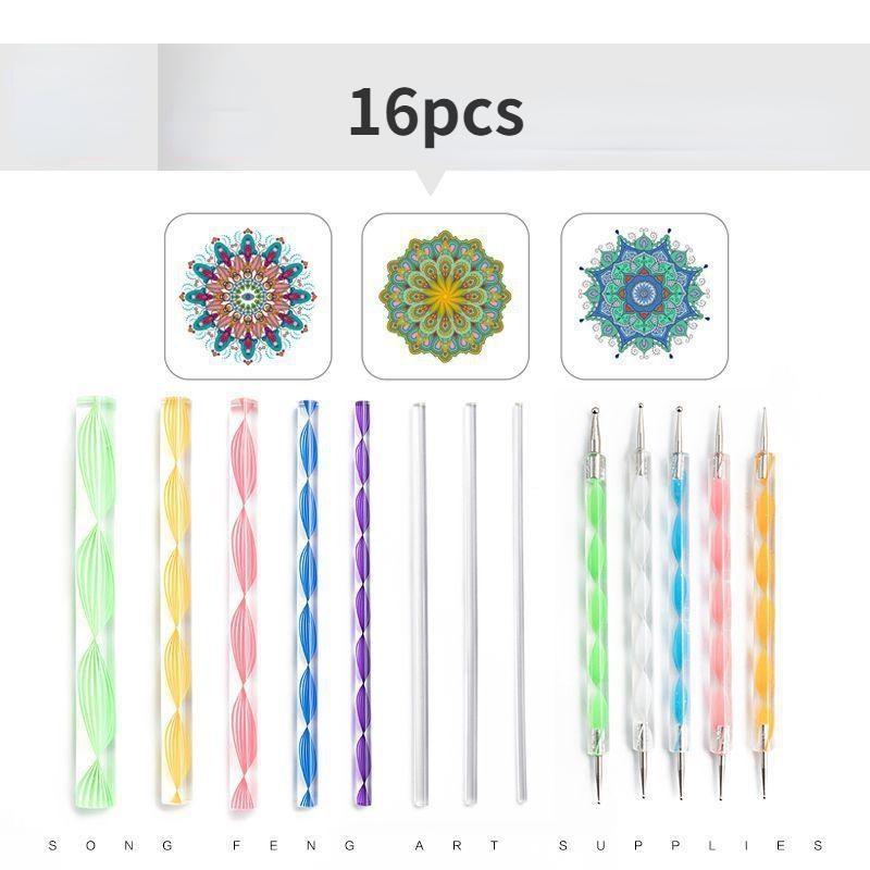16PCS DIY Mandala Dotting Tools, for Painting Rocks, Mandala Rock Painting Kit with Mandala Stencil, Acrylic Rods, Double Sided Dotting Tools