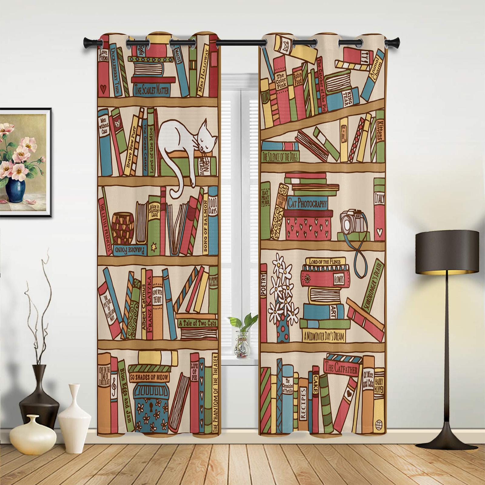 

Modern Cartoon Cat Rope Mouse Curtains Bedroom Living Room Drapes Kitchen Children Window Curtain Home Decor Polyester Ideal For Area W100*H130(CM)-Hooks&2PCS