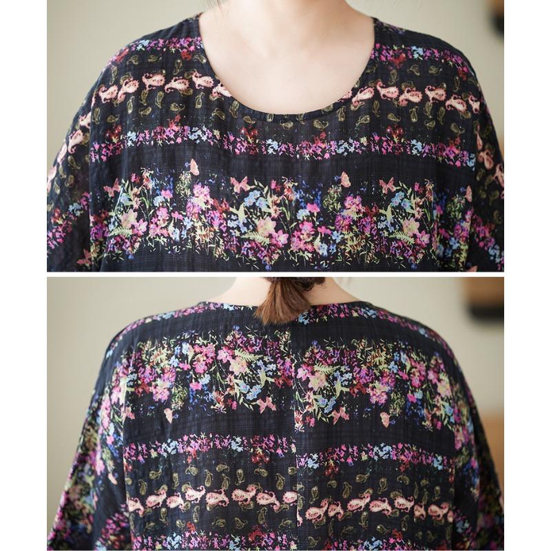 DIMANAF Neu 2025 Sommer Damen Übergröße Kleid Blumendruck Locker Elegant Basic Langes Freizeitkleid Vintage