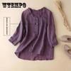 100% Cotton Literary Retro Shirt Top Women Loose All-match Five-point Sleeves Thin Breathable