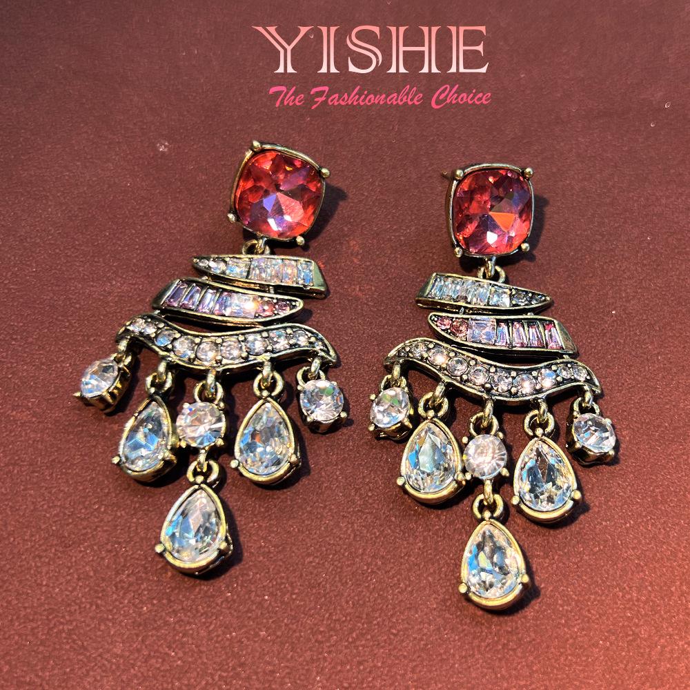 

Винтажные серьги-кисточки с драгоценными камнями, стразами и покрытием из черненого золота, игла из серебра S925 античный бронзовый