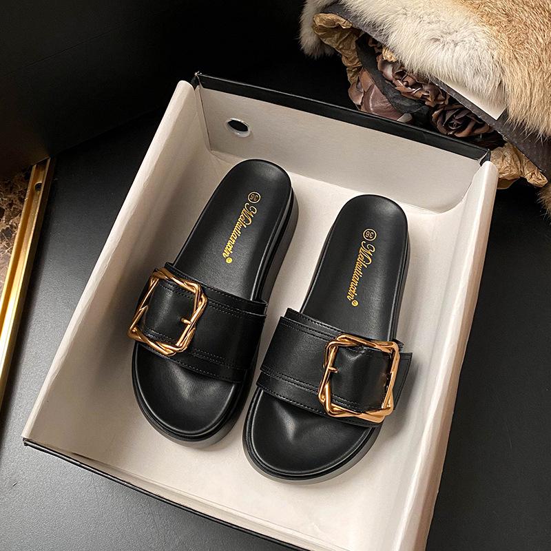 

Женские универсальные сандалии и шлепанцы из натуральной кожи на толстой подошве с нескользящей подошвой - Летняя мода 2025 36 чёрный