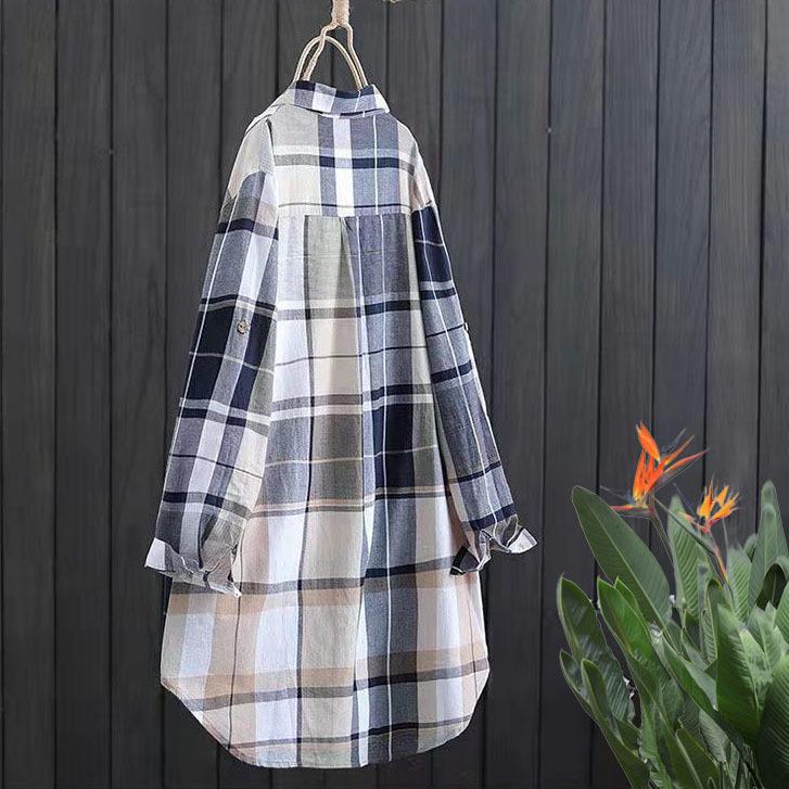 Toamnă Mânecă Lungă Elegant Cămașă Casual Femei Modă Coreeană Bluze Largi cu Nasturi Bumbac Carouri Bluze de Lungime Medie