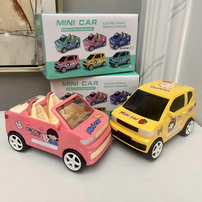 Kawaii Electric Mini Macaron Convertible Cars Music Simulation Miniature Car Model Toys For Kids 2 To 4 Years Old Lovely Gifts