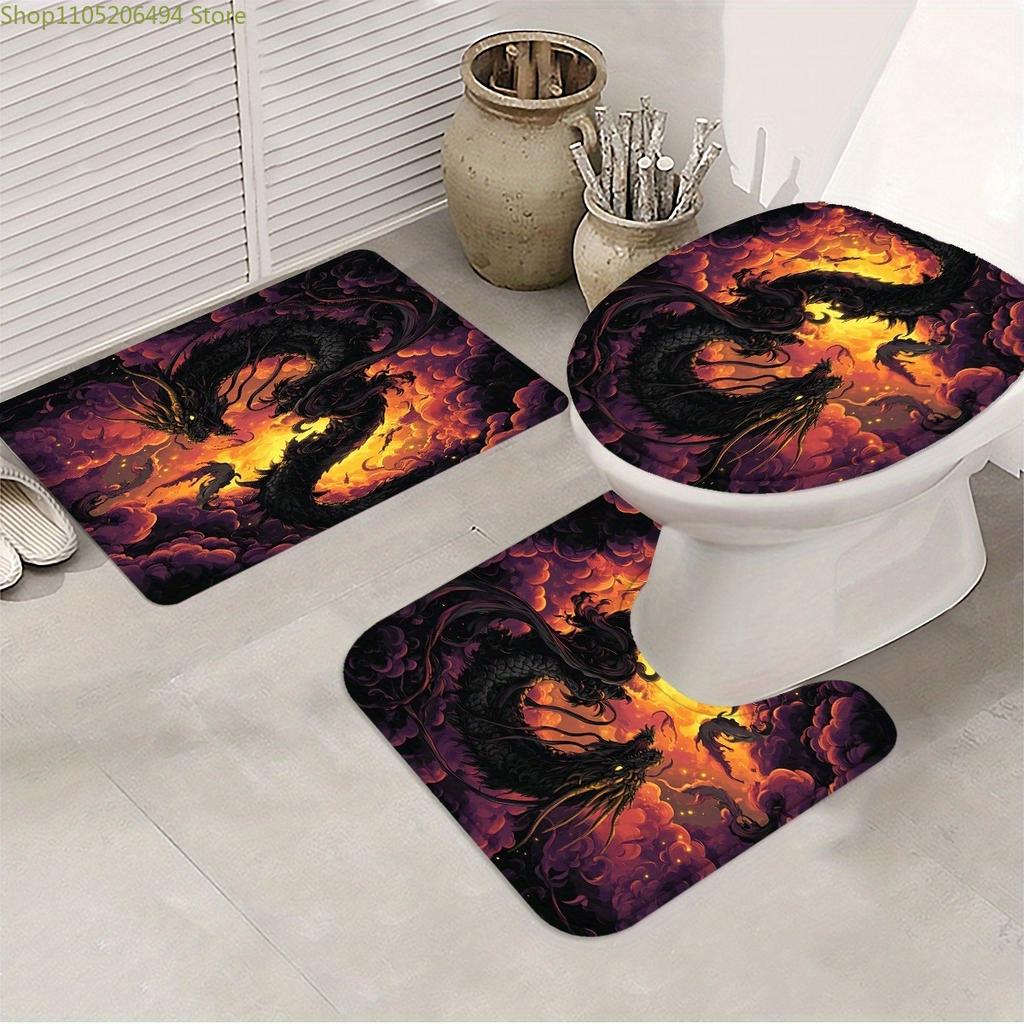 1/3/4 st Drak Duschdraperi Set med Badrumsmatta, U-formad Matta & Toalettlock - Högkvalitativt 180x180cm Badrumsdraperi med 12 Krokar, Pu