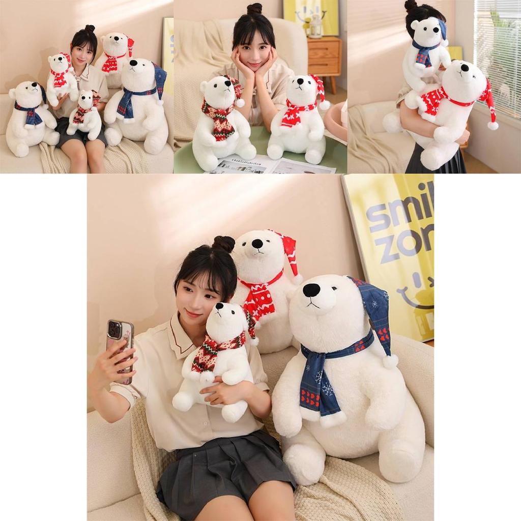 Polar Bear Plush Toy Christmas Edition With Short Plush For Kid And Holiday Gift