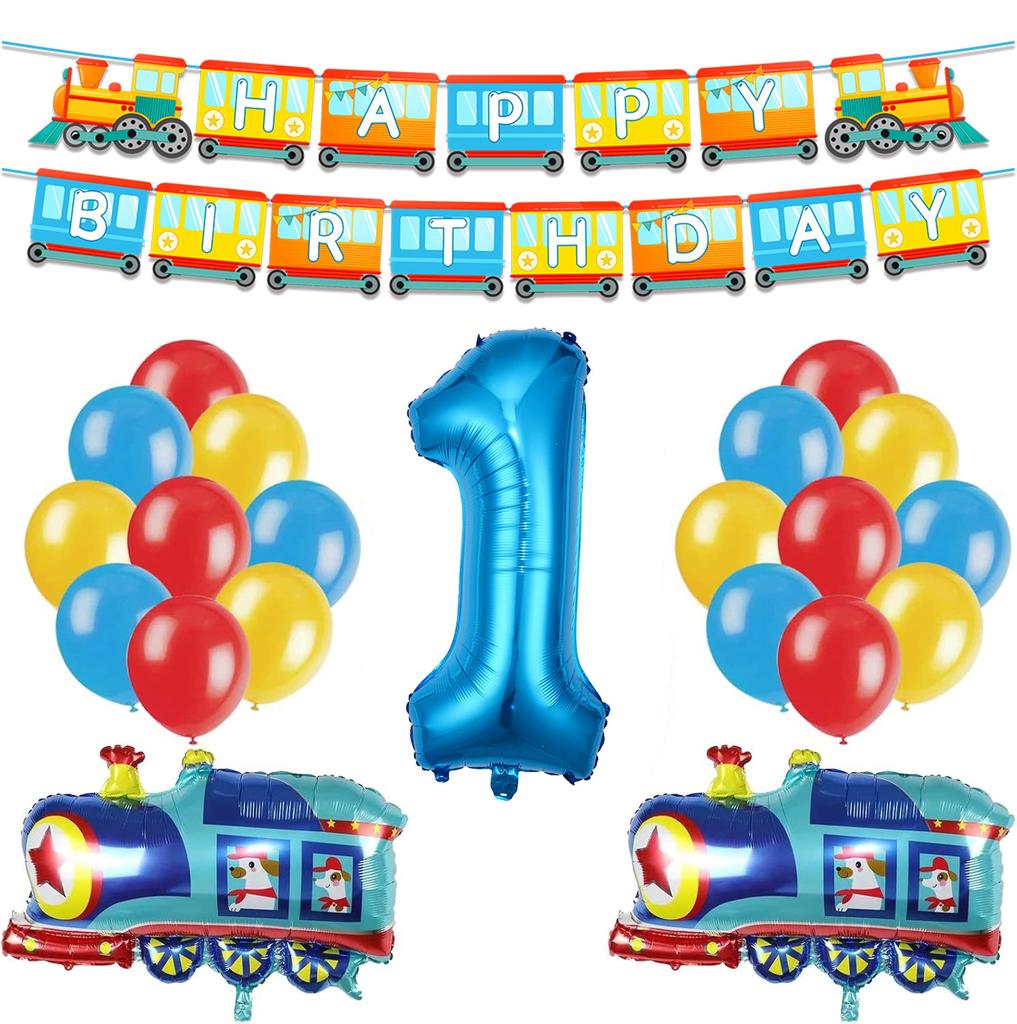 32-Zoll Blauer Digitaler Aluminiumfolienballon Zug Flagge Kindergeburtstagsfeier Arrangement 22-teiliges Set Cartoon-Form