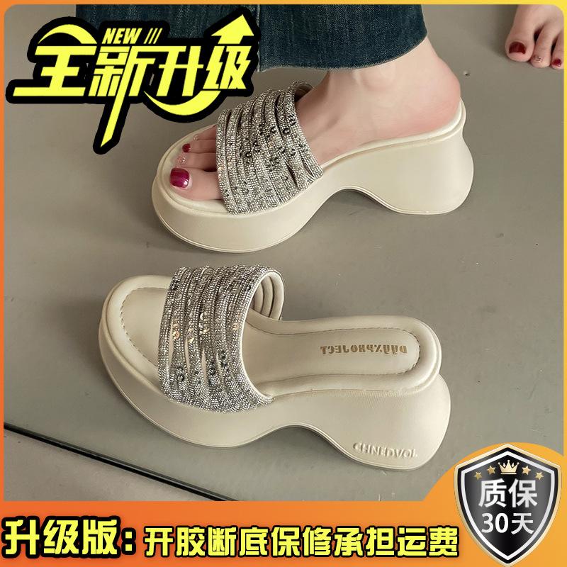 

Женские летние модные повседневные шлепанцы с буквенным декором из стразов, шлепанцы на толстой подошве и танкетке для улицы, тренд интернет-знаменитостей 39