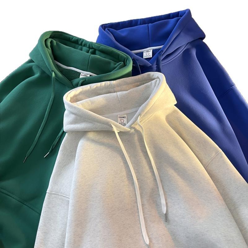 Men's Thick Velvet Hoodie - Solid Color, Trendy Korean Style for Autumn/Winter