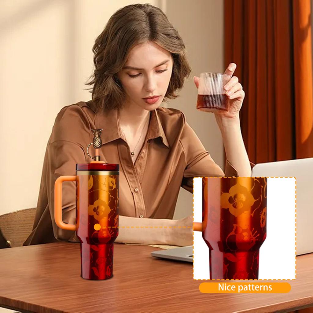 40oz Stainless Steel Large Capacity Insulated Tumbler with Handle and Decorative Lid for Car and Home Use Gift Box Packaging
