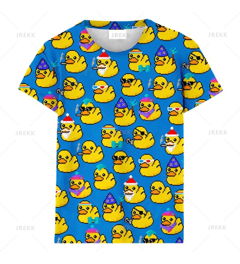 Y2k Fashion 3D Cute Yellow Duck Print T Shirt Rubber Graphic Tee Shirts Kid Funny Streetwear Tops Unisex Short Sleeves T-shirts