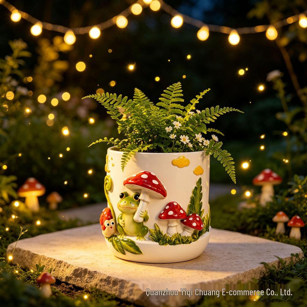American Style Mushroom Frog Resin Vase - Outdoor Garden & Windowsill Flower Pot Home Decor