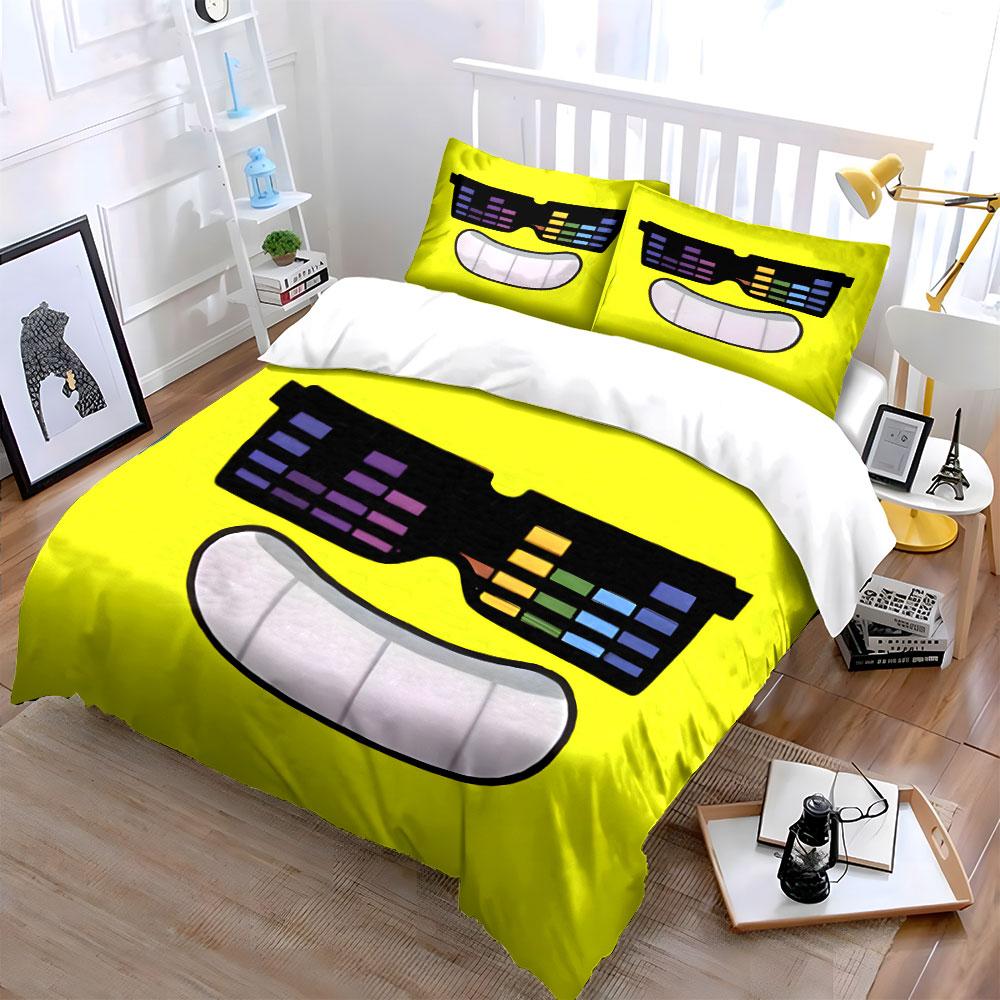 Stylish Dj Sunglasses Smiley 3Pcs Bedding Set Soft  Bed Set For Boys Girls Bedroom,Multiple Sizes