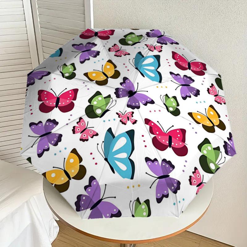 1PC butterfly pattern Umbrella-8-Rib Reinforced Portable Folding Travel Suitable for All Seasons Outdoor Daily Use-G373