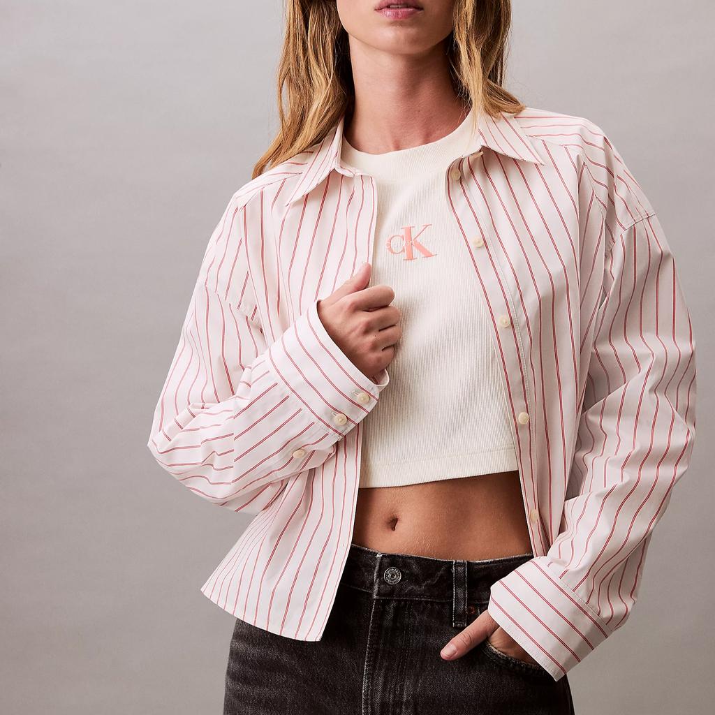 Calvin Klein Striped Short Loose Button Long Sleeve Shirt Women Shirts LV047C118G-XNR