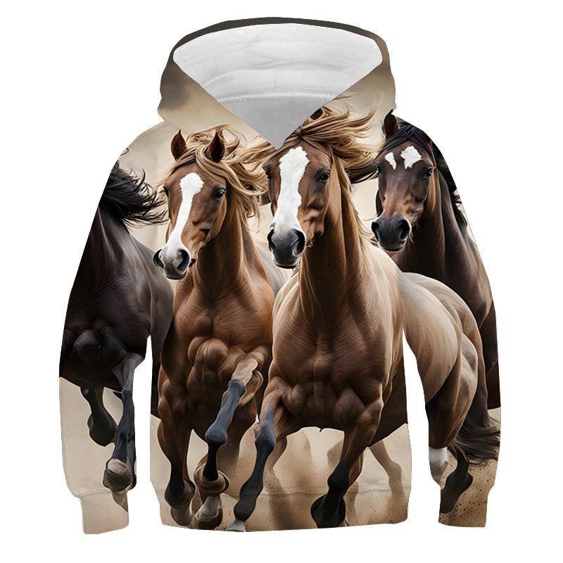 Kids Clothes Boy Hoodies Long Sleeve Creative 3D Horse Print Children Spring Fall Clothes Casual Stylish Outdoor Boy Clothes Top
