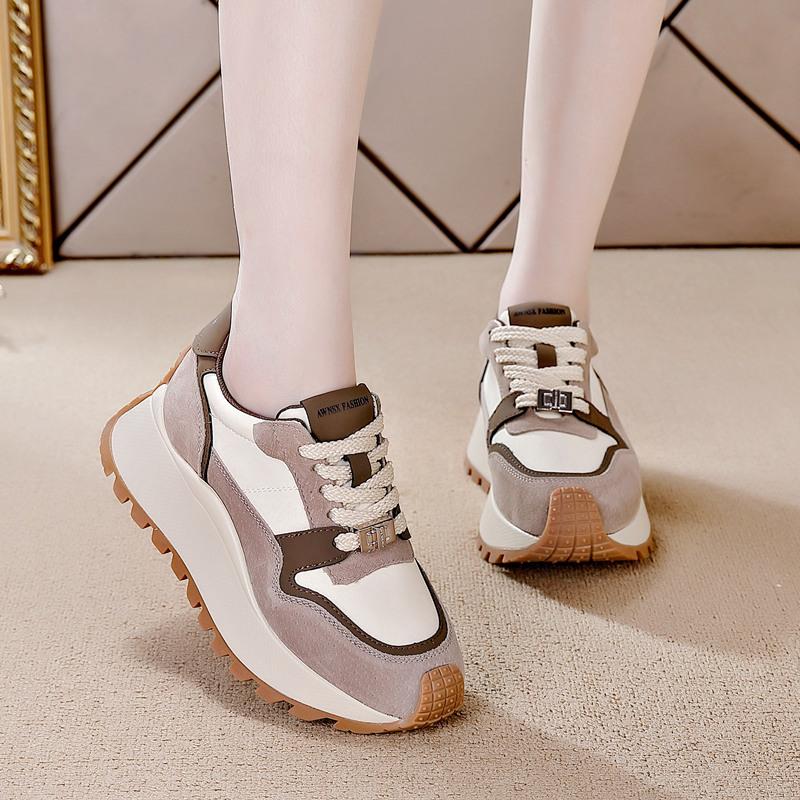Frühling neue lässige Schuhe Damen Schnürung dicke Sohle flache Sohle Sportschuhe rutschfest Muffin Single Shoes