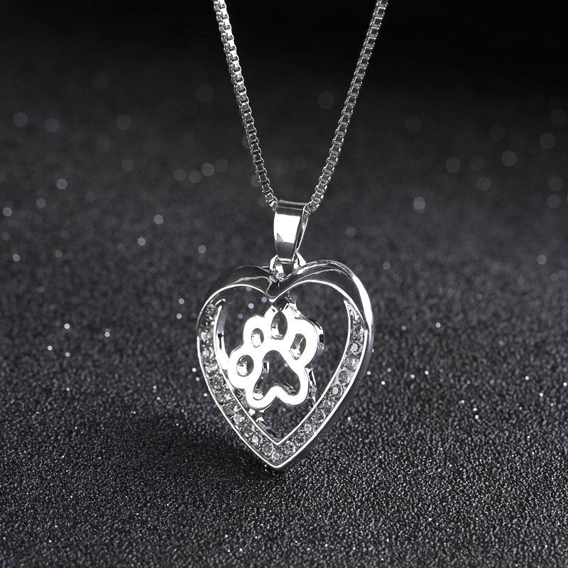 Fashion Birthstone Dog Paw Pendant Alloy Chain Necklace Jewelry Accessories Fashion Birthstone Dog Paw Pendant Alloy Chain Necklace Jewelry Accessories