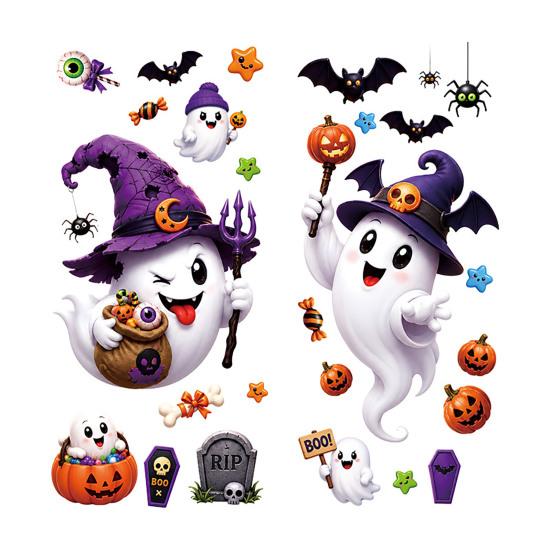 Reusable Holiday Window Film Halloween Witch Hat Ghost Clings, Spiders Bat Pumpkin Spooky Party Supplies Stickers for Home Store Glass Decoration PVC
